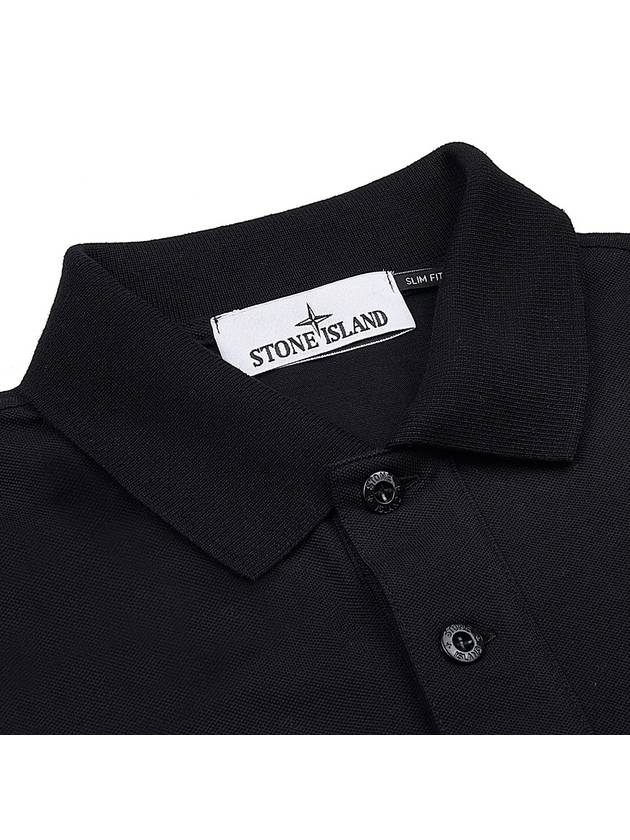 Pique Stretch Cotton Short Sleeve Polo Shirt Black - STONE ISLAND - BALAAN 6