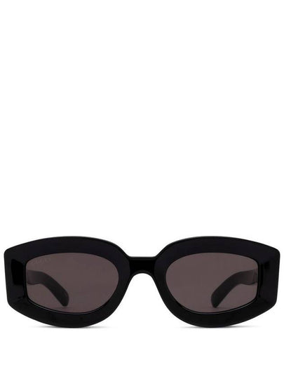 Eyewear Embossed Logo Oval Sunglasses Black - GUCCI - BALAAN 2