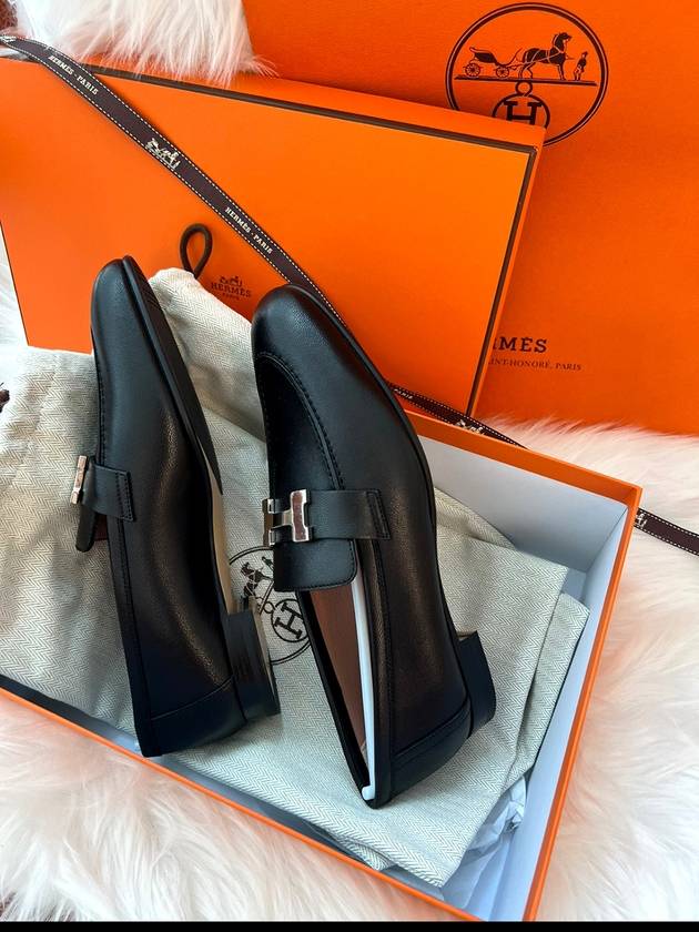 Paris Loafers Goatskin Palladium Noir - HERMES - BALAAN 7