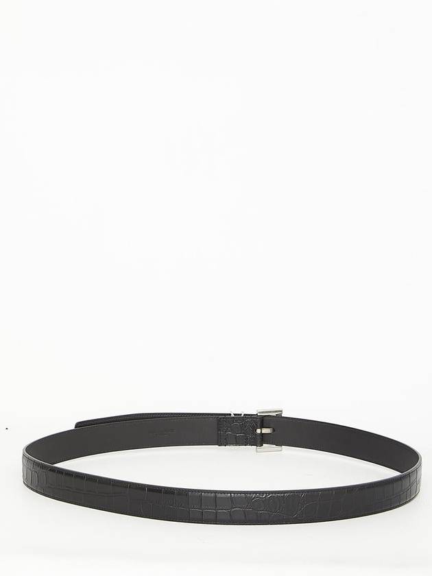 Monogram Crocodile Leather Belt Black - SAINT LAURENT - BALAAN 3