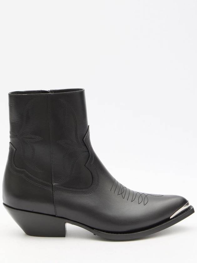 Leon Metal Toe Shiny Calfskin Zipped Ankle Boot Black - CELINE - BALAAN 1