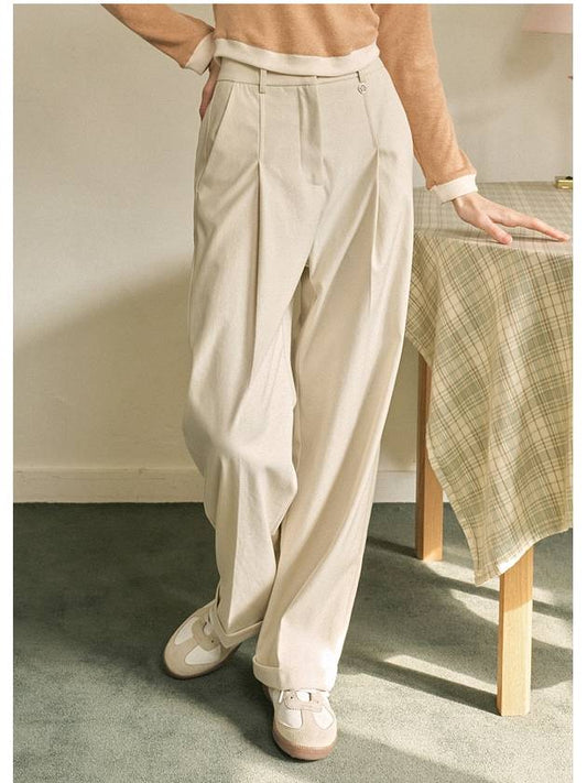 Crocus One Tuck Rollup Slacks Cream - MICANE - BALAAN 2