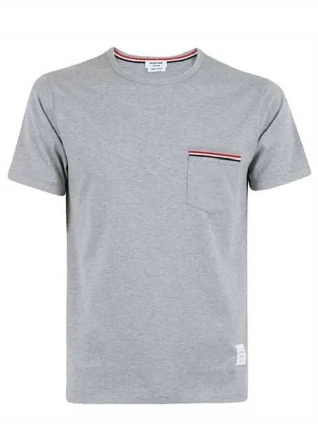 Men's Medium Weight Jersey Tipped Pocket Crewneck Short Sleeve T-Shirt Light Grey - THOM BROWNE - BALAAN 2