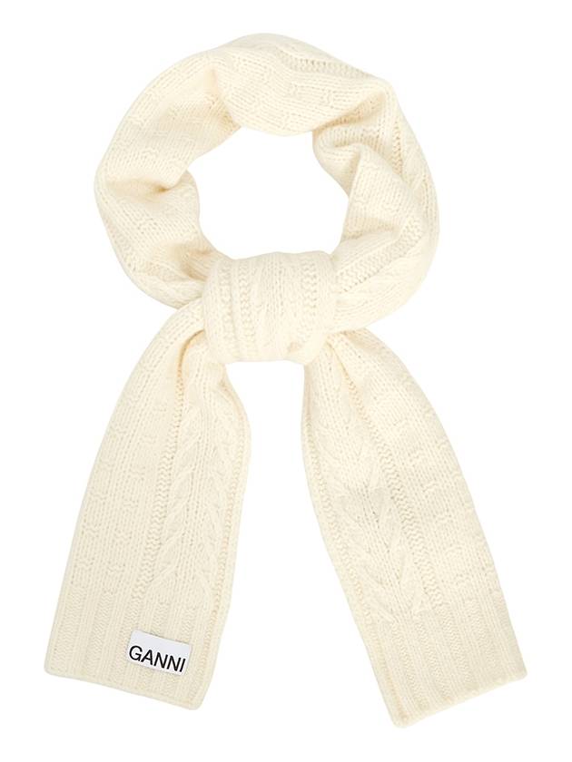 Logo Cable Knit Muffler White - GANNI - BALAAN 4