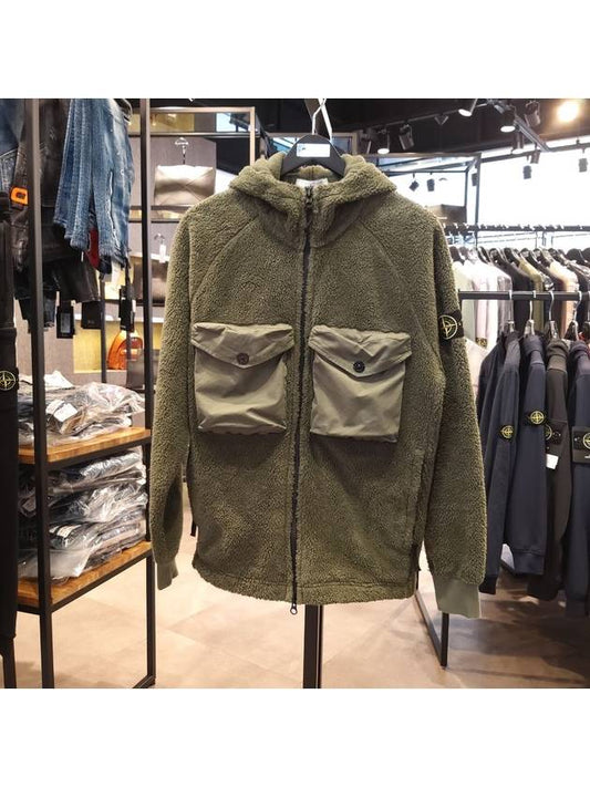 Men's Waffen Patch Shearling Hooded Jacket Khaki - STONE ISLAND - BALAAN 2