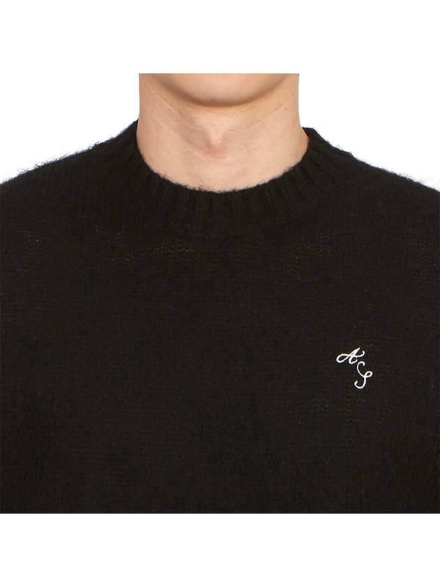 Embroidered Logo Crew Neck Knit Top Black - ACNE STUDIOS - BALAAN 7