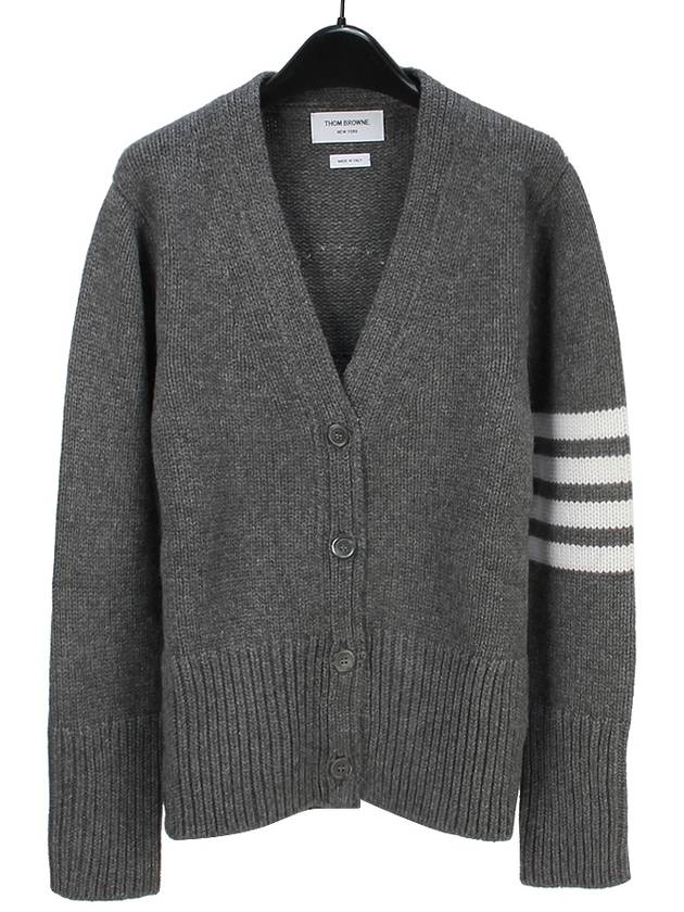 Cashmere Pearl Embroidery Cardigan Medium Gray - THOM BROWNE - BALAAN.