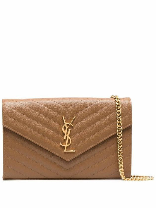 Monogram Matelasse Chain Shoulder Bag Brown - SAINT LAURENT - BALAAN 1