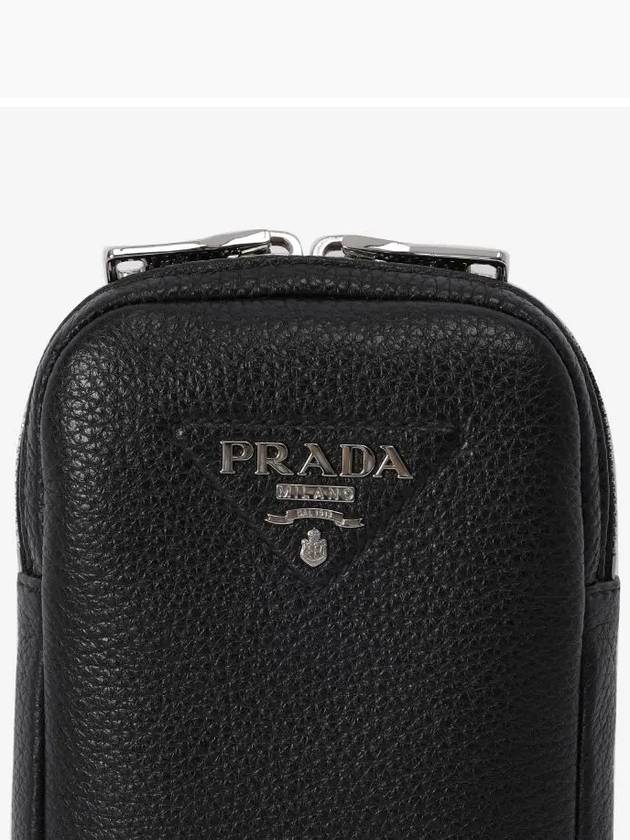 Triangle Logo Leather Mini Bag Black - PRADA - BALAAN 4