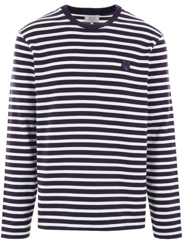 Fox Head Stripe Long Sleeve T-Shirt Navy - MAISON KITSUNE - BALAAN 1