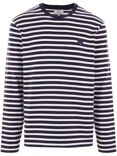 Fox Head Stripe Long Sleeve T-Shirt Navy - MAISON KITSUNE - BALAAN 1