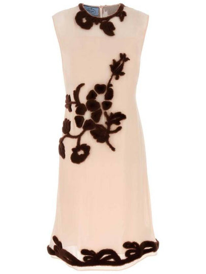 Embroidered Georgette Midi Dress Cocoa Brown - PRADA - BALAAN 2