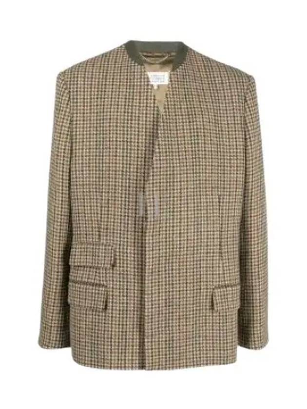 Stitched Low Cut Hem Collarless Check Wool Jacket Brown - MAISON MARGIELA - BALAAN 2