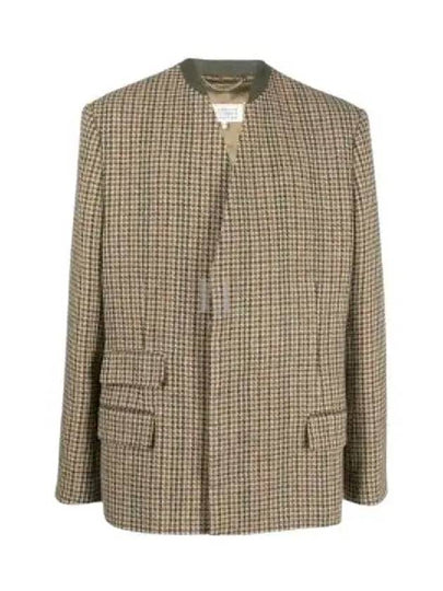 Stitched Low Cut Hem Collarless Check Wool Jacket Brown - MAISON MARGIELA - BALAAN 2