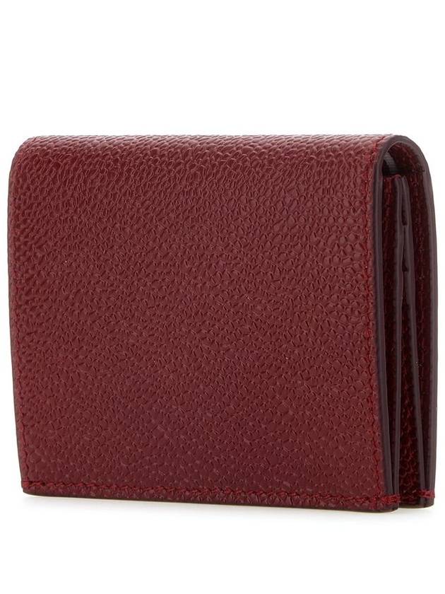 Pebble Grained Leather Double Card Wallet Burgundy - THOM BROWNE - BALAAN 3