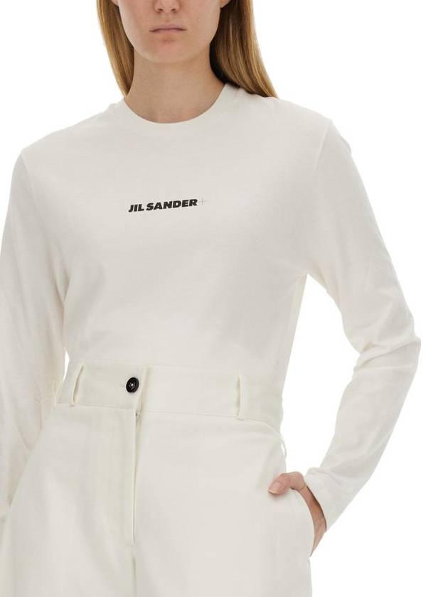 Logo Print Cotton Long Sleeve T-Shirt White - JIL SANDER - BALAAN 5