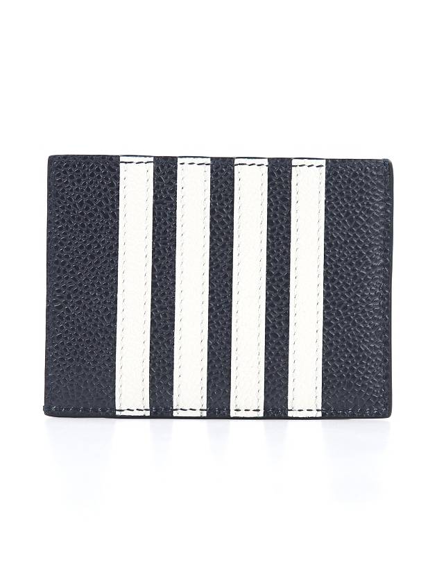 Pebble Calfskin 4-Bar Applique Note Card Wallet Navy - THOM BROWNE - BALAAN 3