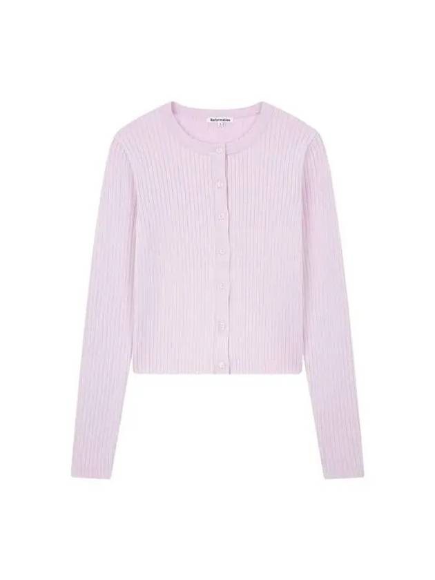 Wearing ribbed crew neck cropped cardigan pink 271080 - REFORMATION - BALAAN 1