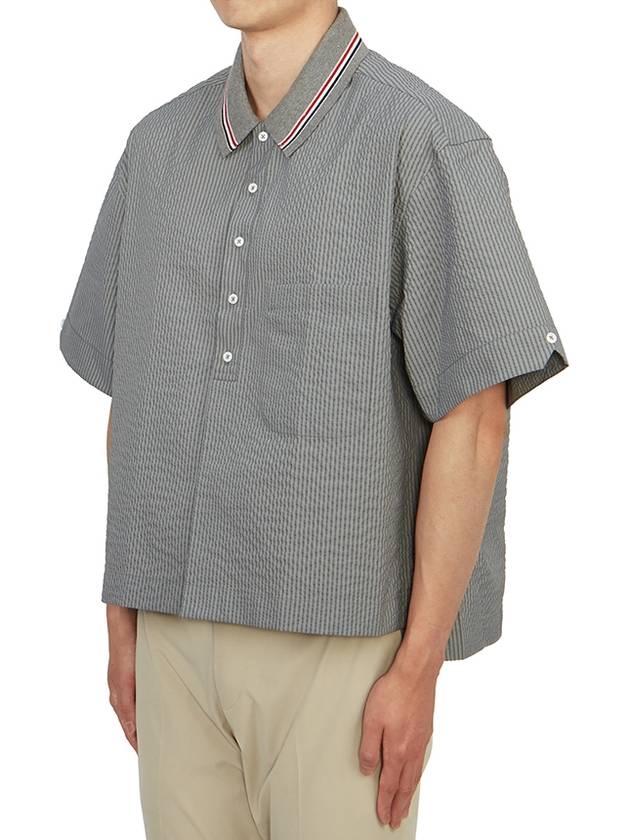 Striped Short Sleeve Shirt Grey - THOM BROWNE - BALAAN 5