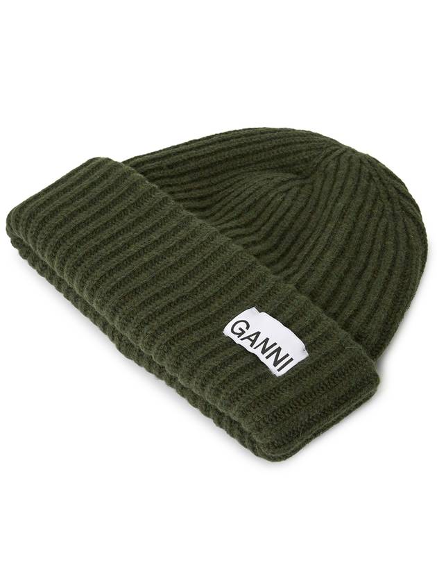 Logo Patch Knit Beanie Green - GANNI - BALAAN 4