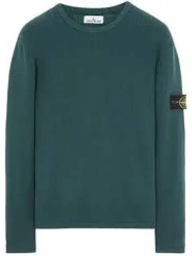 Men's Logo Patch Crew Neck Soft Cotton Knit Top Bottle Green - STONE ISLAND - BALAAN 2