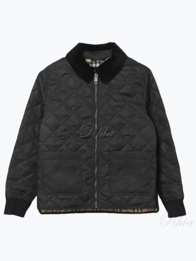 Kids Corduroy Collar Diamond Quilted Jacket Black - BURBERRY - BALAAN 2