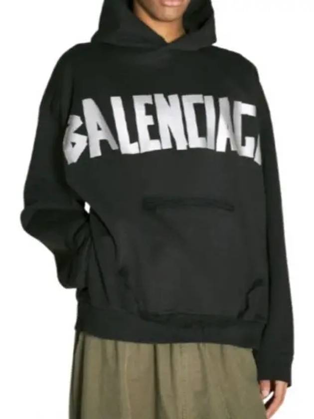 Logo Tape Cotton Hoodie Black - BALENCIAGA - BALAAN 2