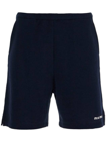 sporty bermuda shorts with embroidered logo - MIU MIU - BALAAN 1