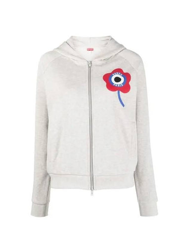 Women's Target Flower Cotton Zip-Up Hoodie Grey - KENZO - BALAAN 1