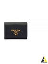 Women's Triangle Logo Saffiano Compact Half Wallet Black - PRADA - BALAAN 2