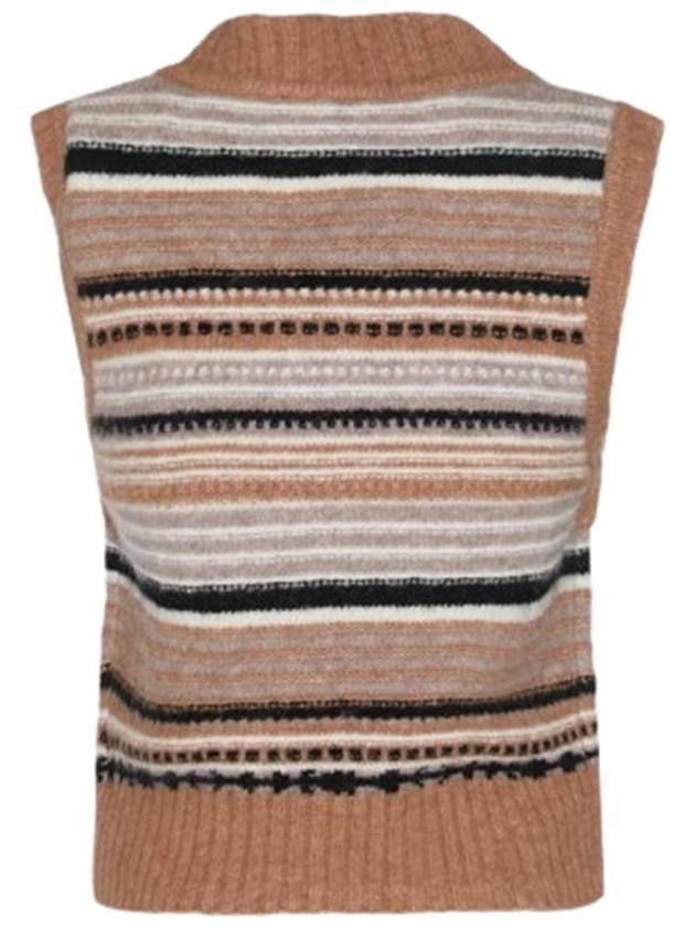 Striped Soft Wool Knit Vest Brown - GANNI - BALAAN 3