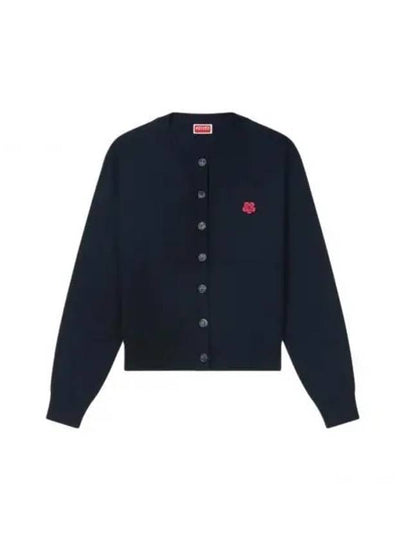 Boke Flower Embroidery Crew Neck Wool Cardigan Black - KENZO - BALAAN 2