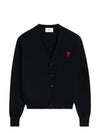 Red Heart Logo Merino Wool Cardigan Black - AMI - BALAAN 2