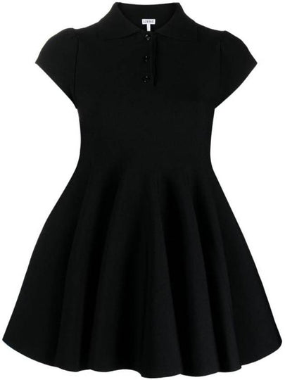 Polo Collar Viscose Short Dress Black - LOEWE - BALAAN 2