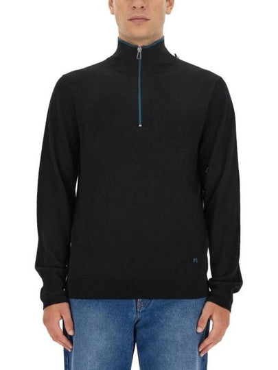 Zip Neck Merino Wool Knit Top Black - PAUL SMITH - BALAAN 2