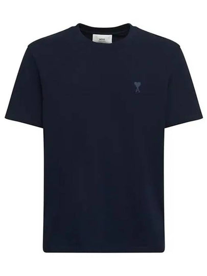 Heart Logo Cotton Short Sleeve T-Shirt Navy - AMI - BALAAN 2