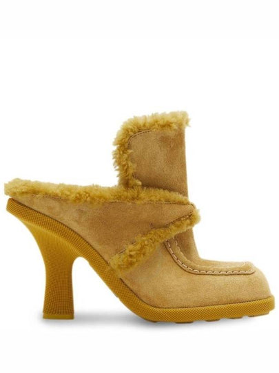 Highland shearling-trimmed suede mules in Manila yellow - BURBERRY - BALAAN 2