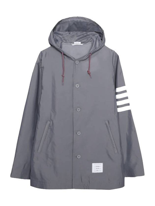 Diagonal Armband Solid Swim Tech Hoodie Jacket Grey - THOM BROWNE - BALAAN.