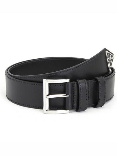 Triangle Logo Leather Belt Black - PRADA - BALAAN 2