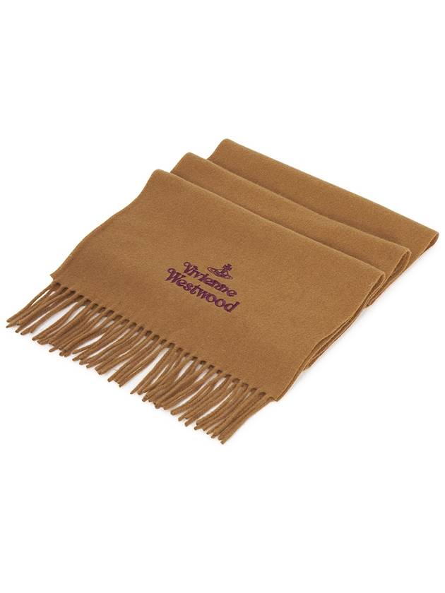 Logo Wool Fringe Muffler Camel - VIVIENNE WESTWOOD - BALAAN 3