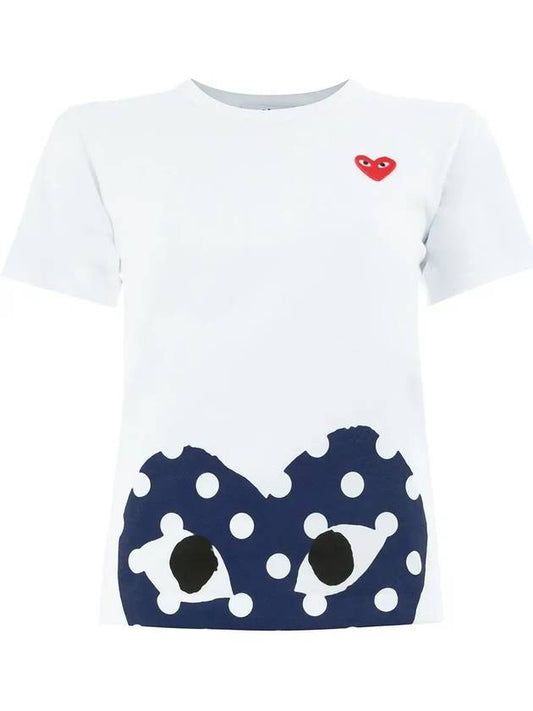 Women's Navy Half Dot Heart Print Short Sleeve T-Shirt P1 T235 1 White - COMME DES GARCONS PLAY - BALAAN.