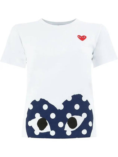 Women's Navy Half Dot Heart Print Short Sleeve T-Shirt P1 T235 1 White - COMME DES GARCONS PLAY - BALAAN 1