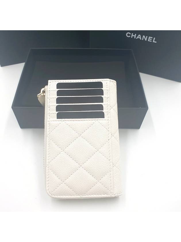 CC Logo Gold Hardware Caviar Zipper Card Wallet White - CHANEL - BALAAN 8