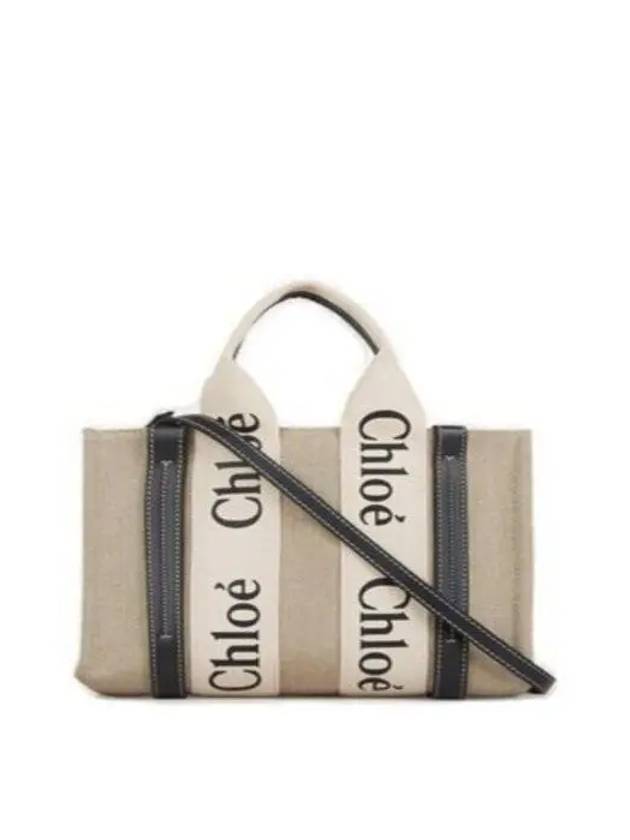 Woody Small Canvas Tote Bag Navy Beige - CHLOE - BALAAN 3