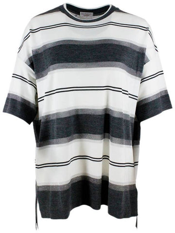 Women's Striped Knit Top White Black - BRUNELLO CUCINELLI - BALAAN 1