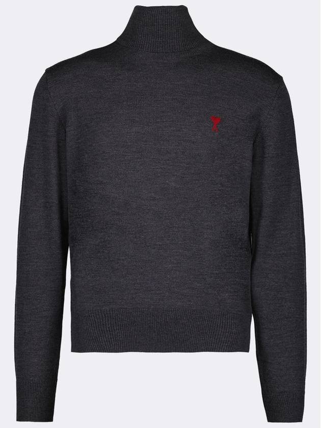 Heart Logo Wool Turtleneck Grey - AMI - BALAAN 2