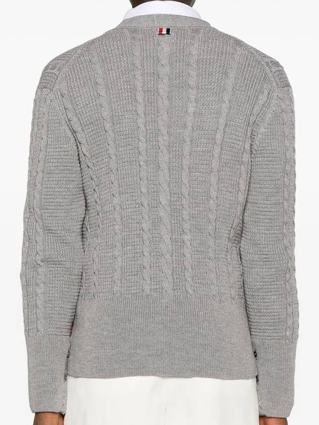 Cable Knitwear Virgin Wool Cardigan Grey - THOM BROWNE - BALAAN 5