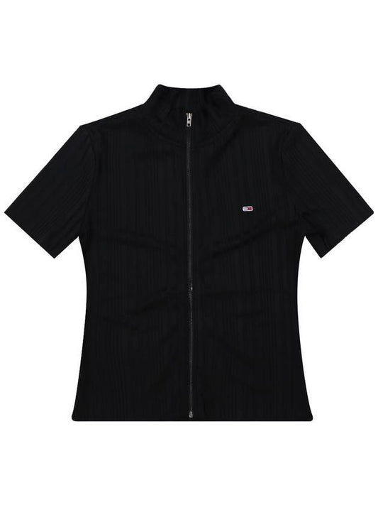 Slim Fit Zip-Up Short Sleeve T-Shirt Black - TOMMY HILFIGER - BALAAN