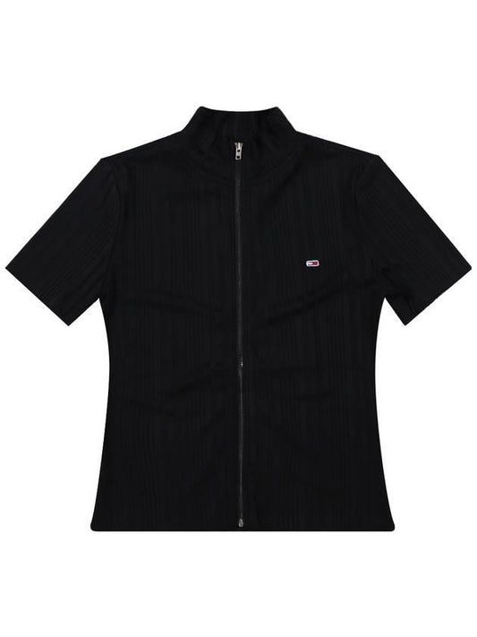 Slim Fit Zip-Up Short Sleeve T-Shirt Black - TOMMY HILFIGER - BALAAN 1