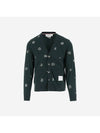 Classic Pique All Over Paisley Embroidered V-neck Cardigan Dark Green - THOM BROWNE - BALAAN 1